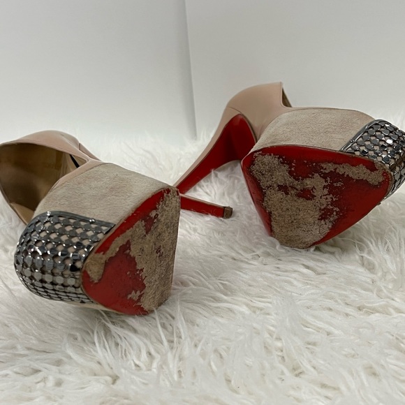 Christian Louboutin Maggie 140 suede Royal/ patent calf nude pumps 40 - Picture 3 of 4